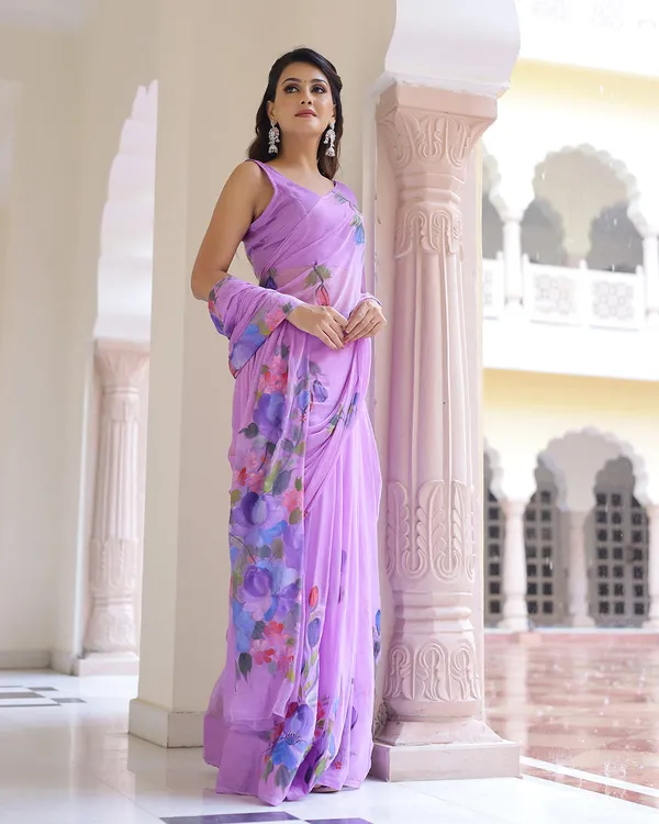Multicolour_Floral_H_Painted_Chiffon_Saree_For_Women